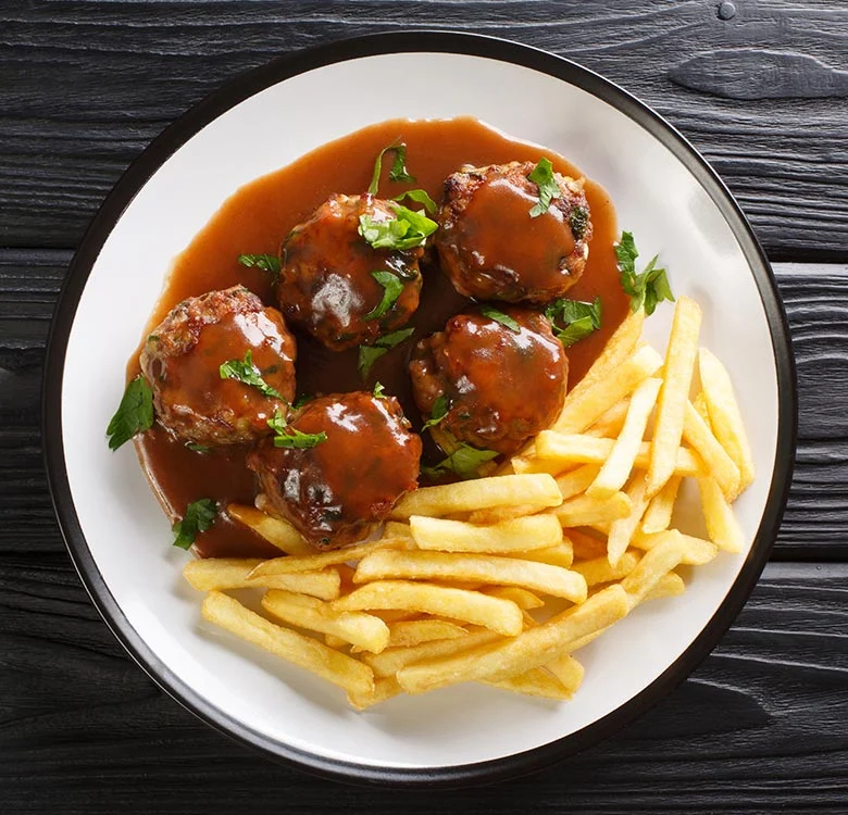Cheesy beef meatball N fries